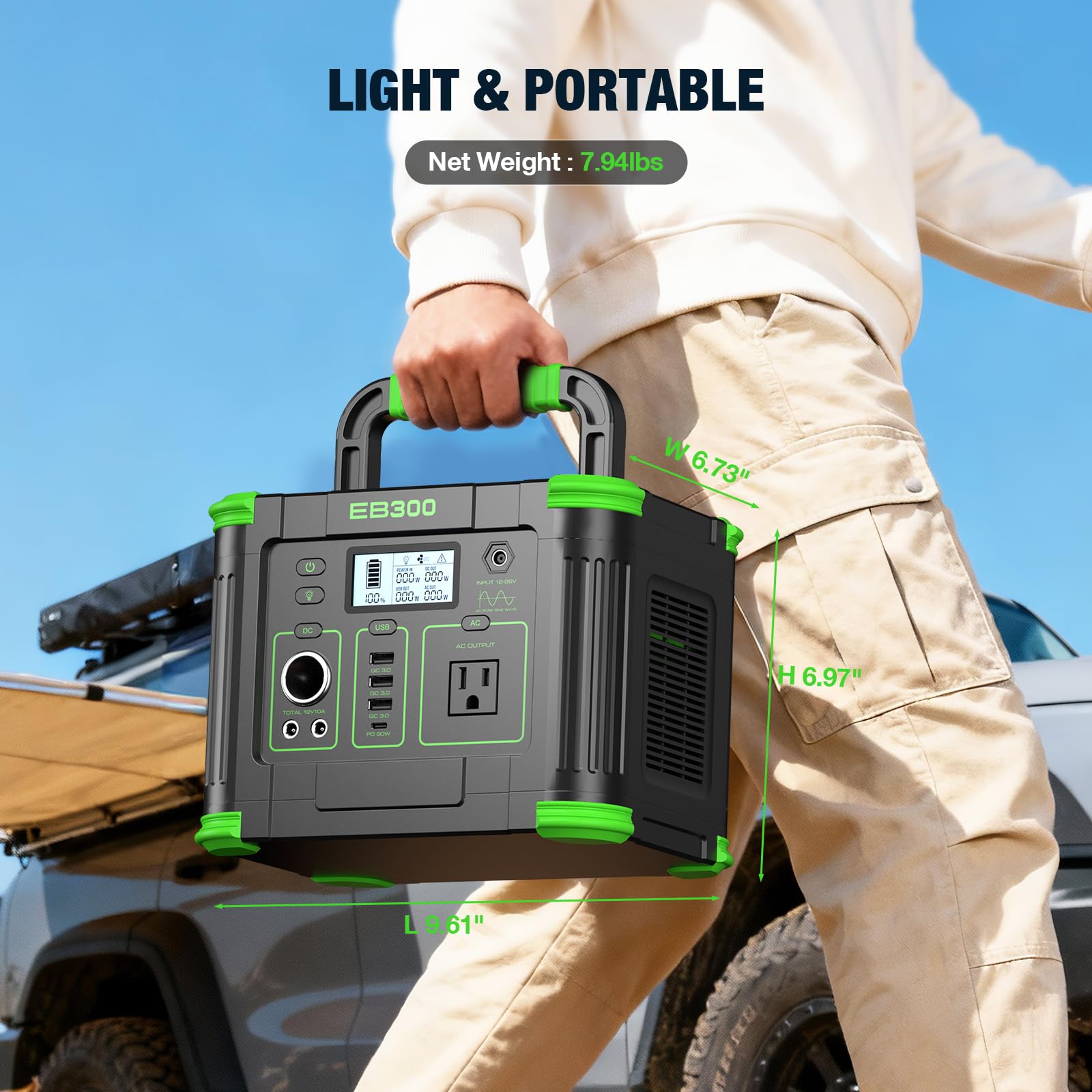 GRECELL Portable Power Station with solar panel connection
