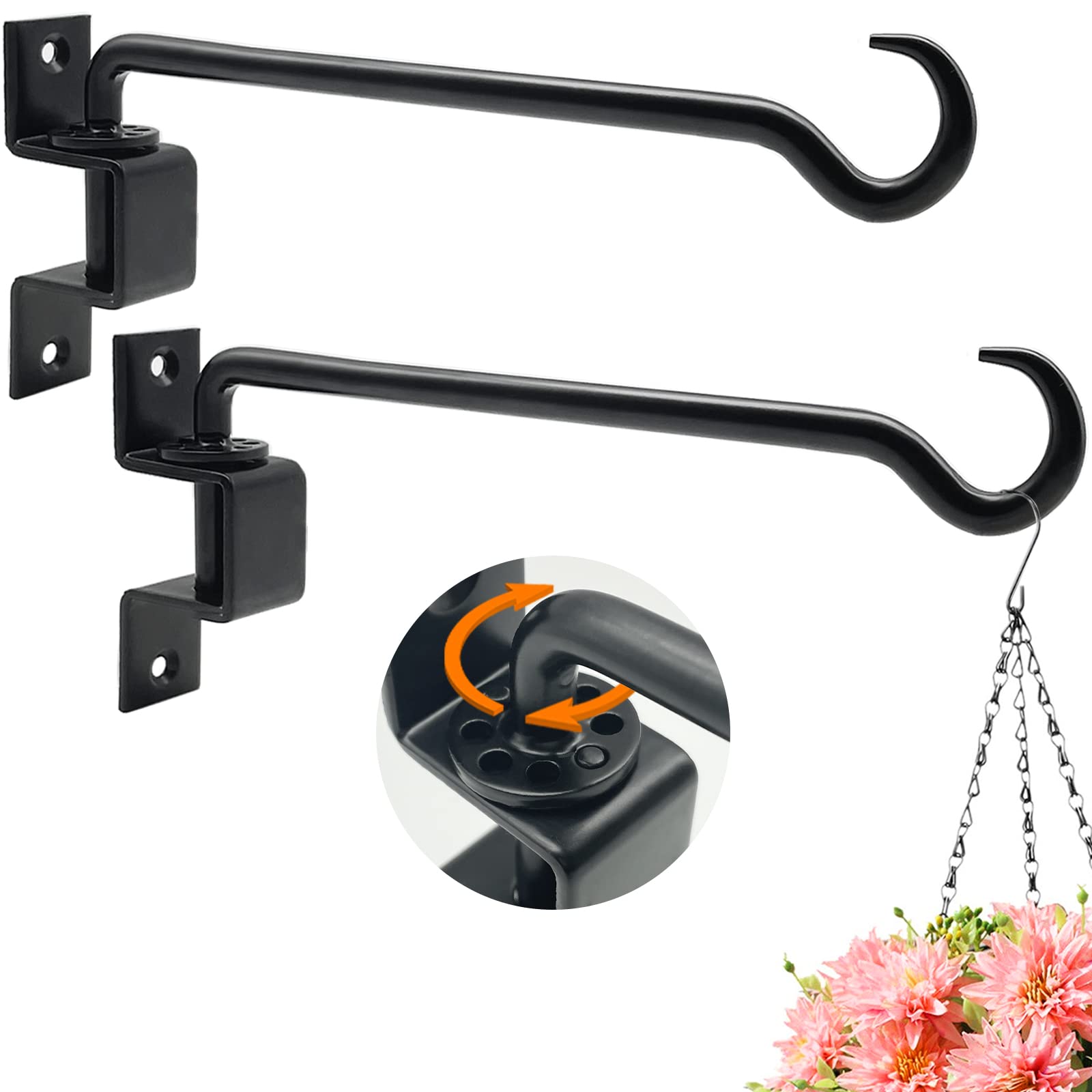 Greemov 12-inch black iron swivel plant hanger front view