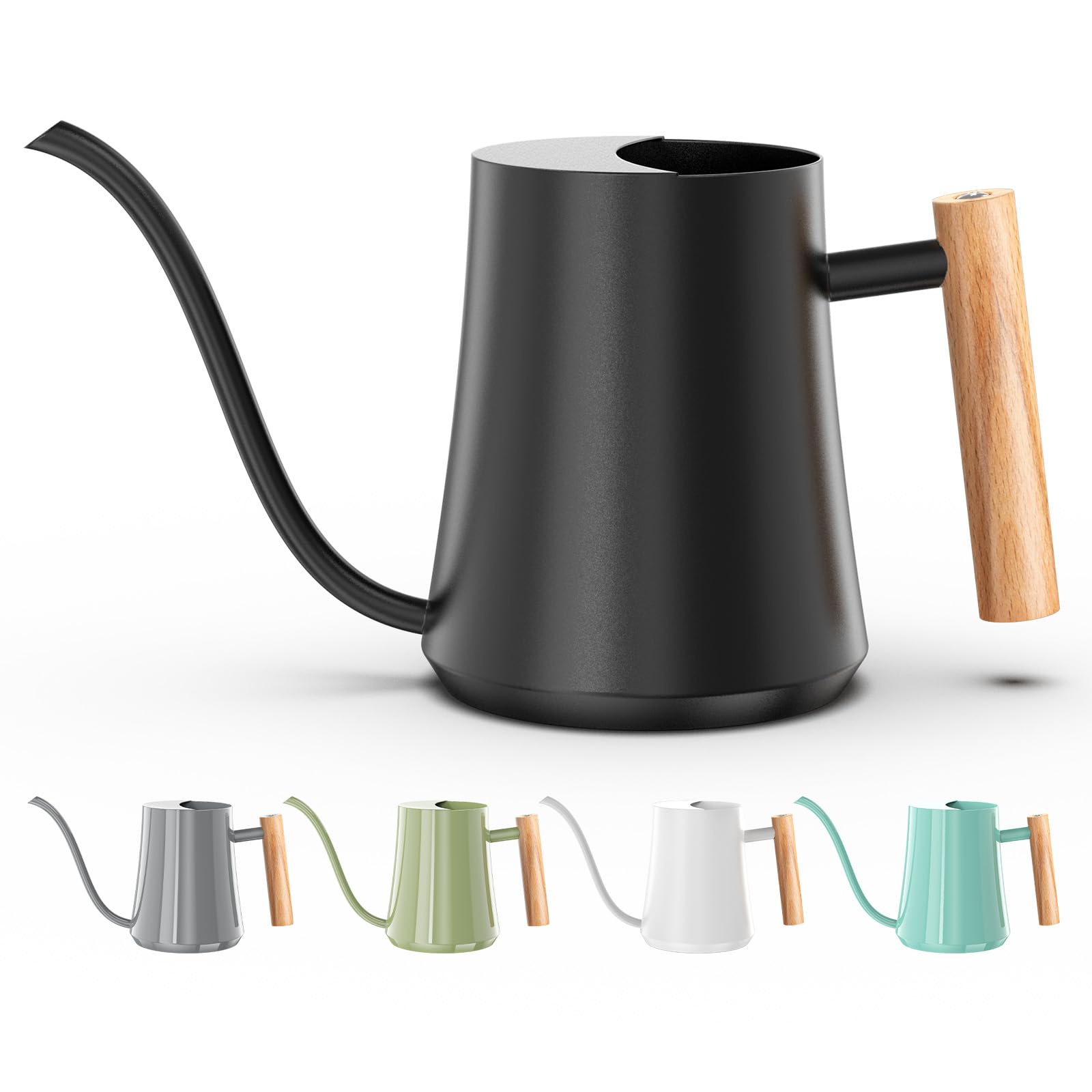 Green Moon 1L Metal Watering Can front view in black