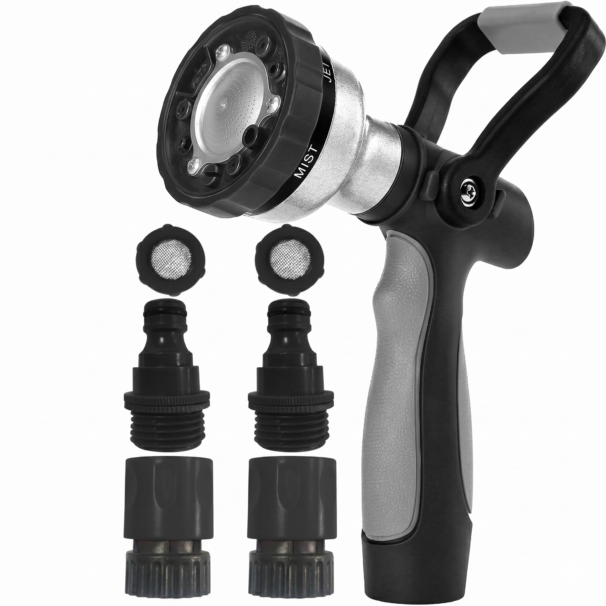 GREEN MOUNT Garden Hose Nozzle front view, black-grey