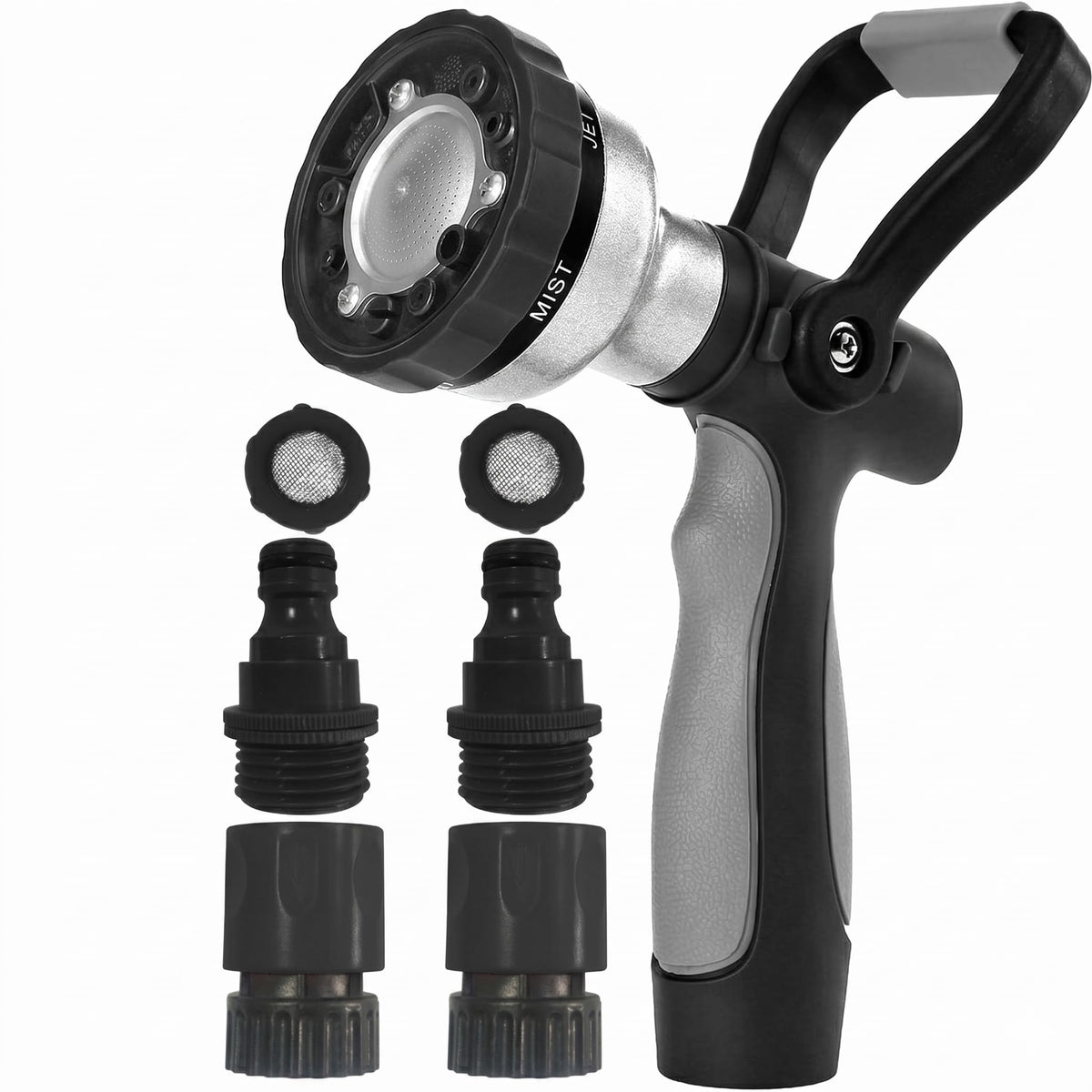 GREEN MOUNT Garden Hose Nozzle front view, black-grey