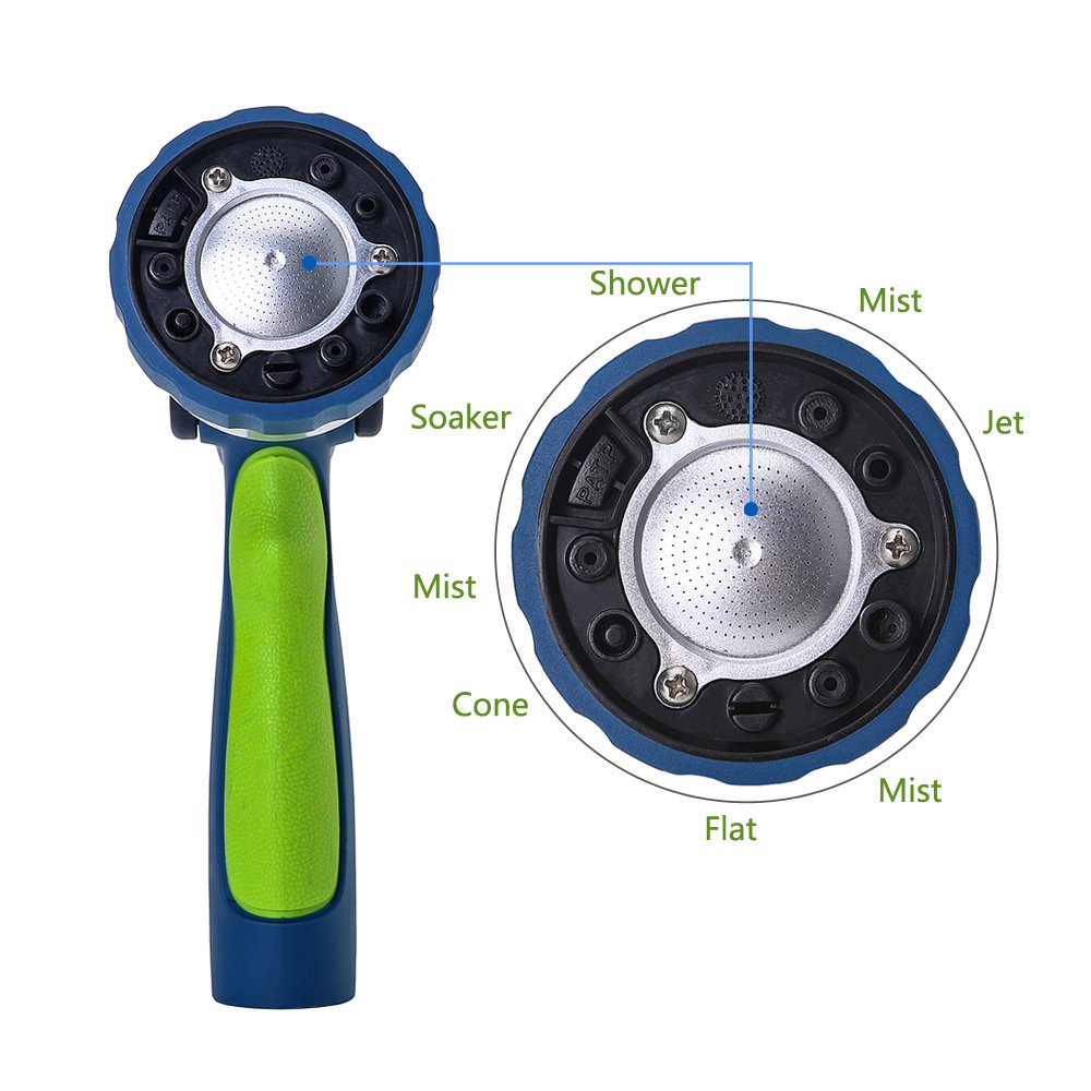 GREEN MOUNT Garden Hose Nozzle showing three mist jets