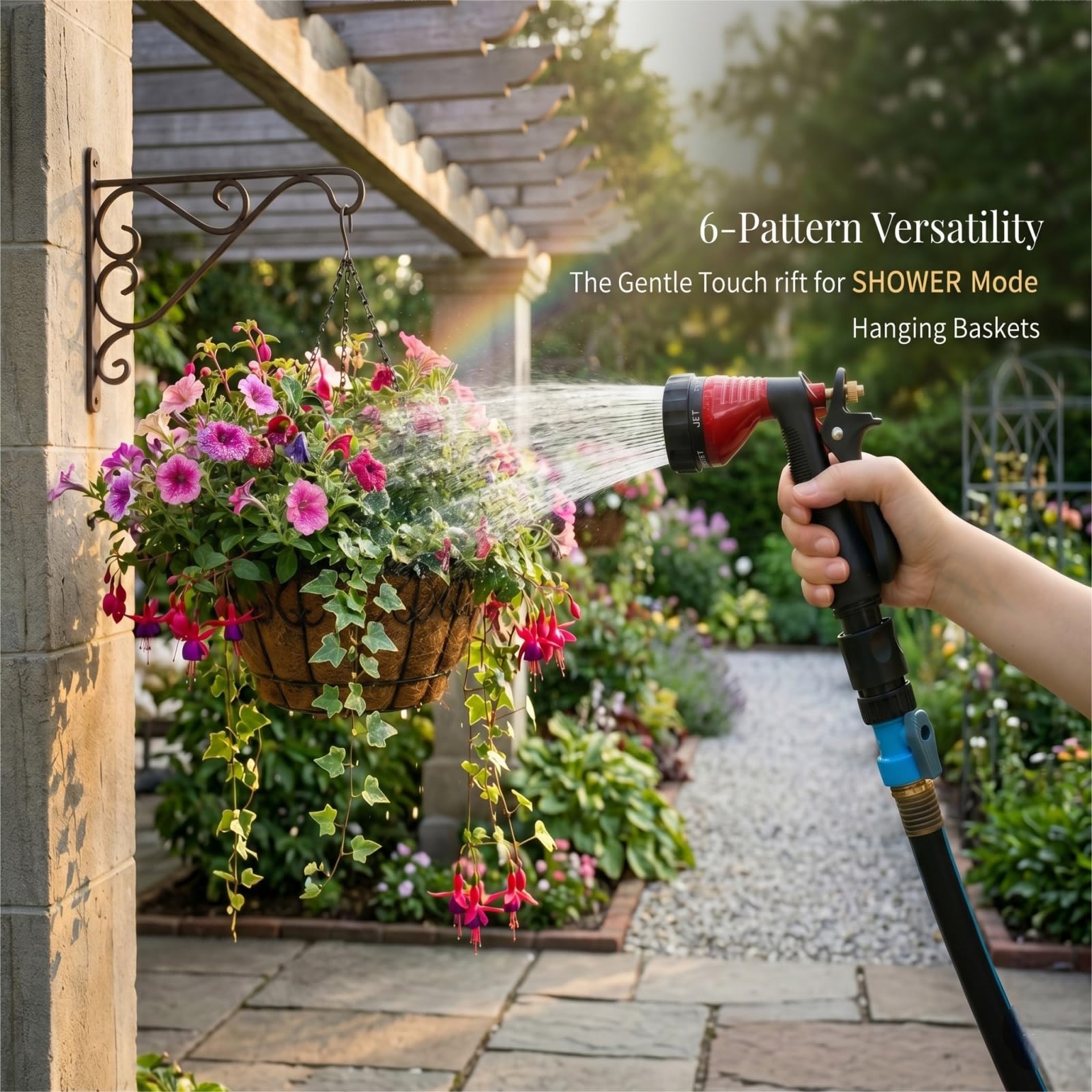 GREEN MOUNT Water Hose Nozzle Red adjustable spray head