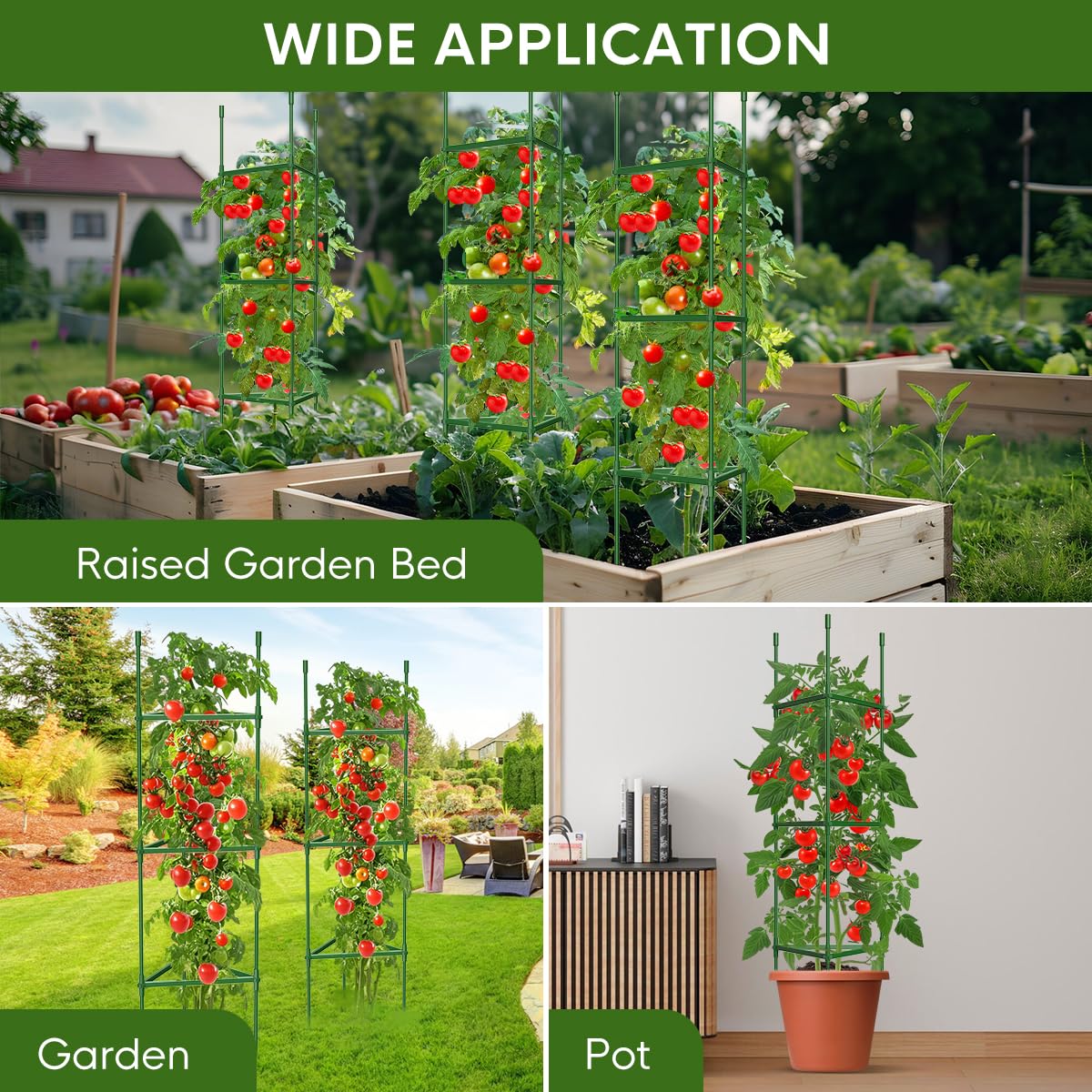 Green MQJIAZHI tomato cage in an outdoor setting