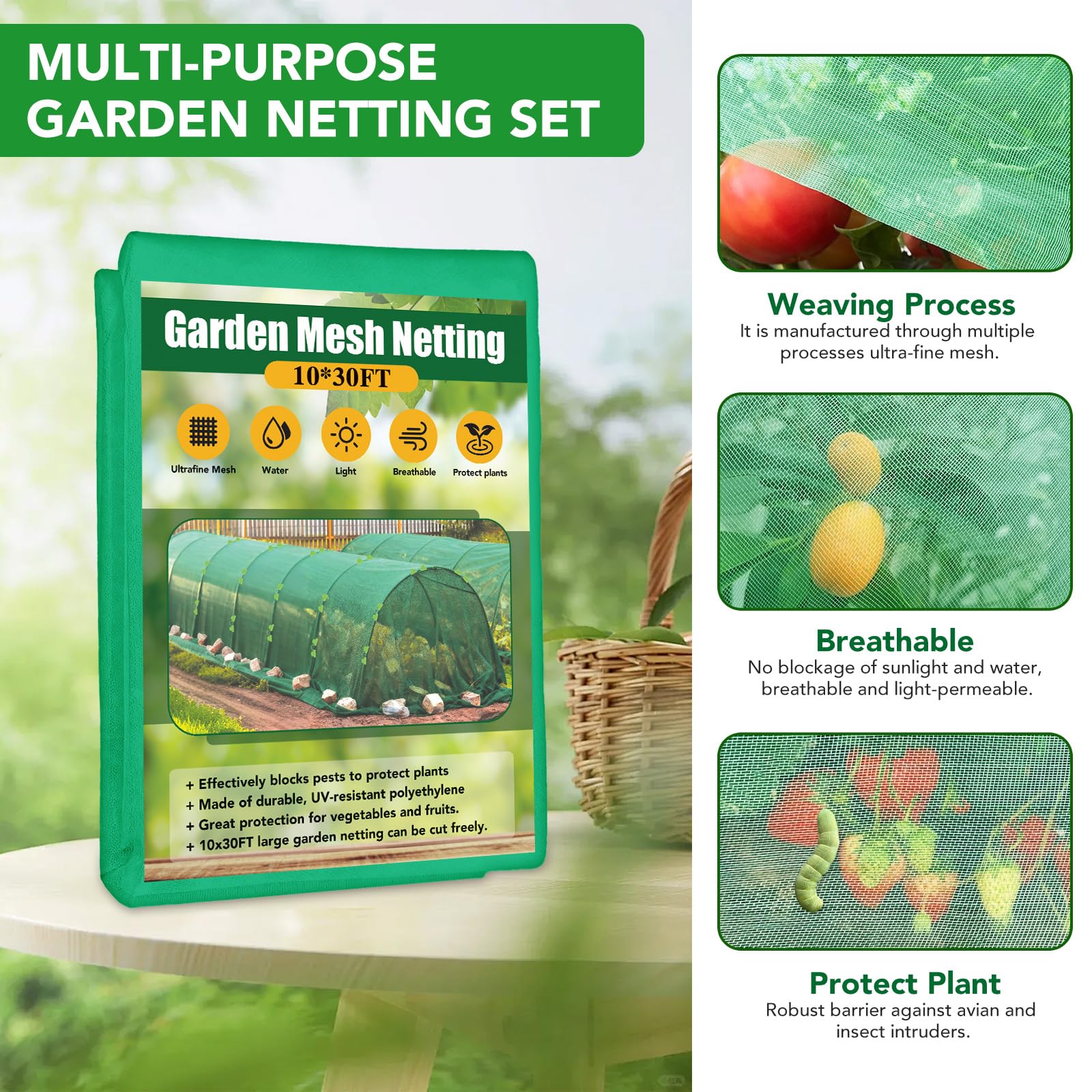 Green ultra-fine mesh netting for gardening