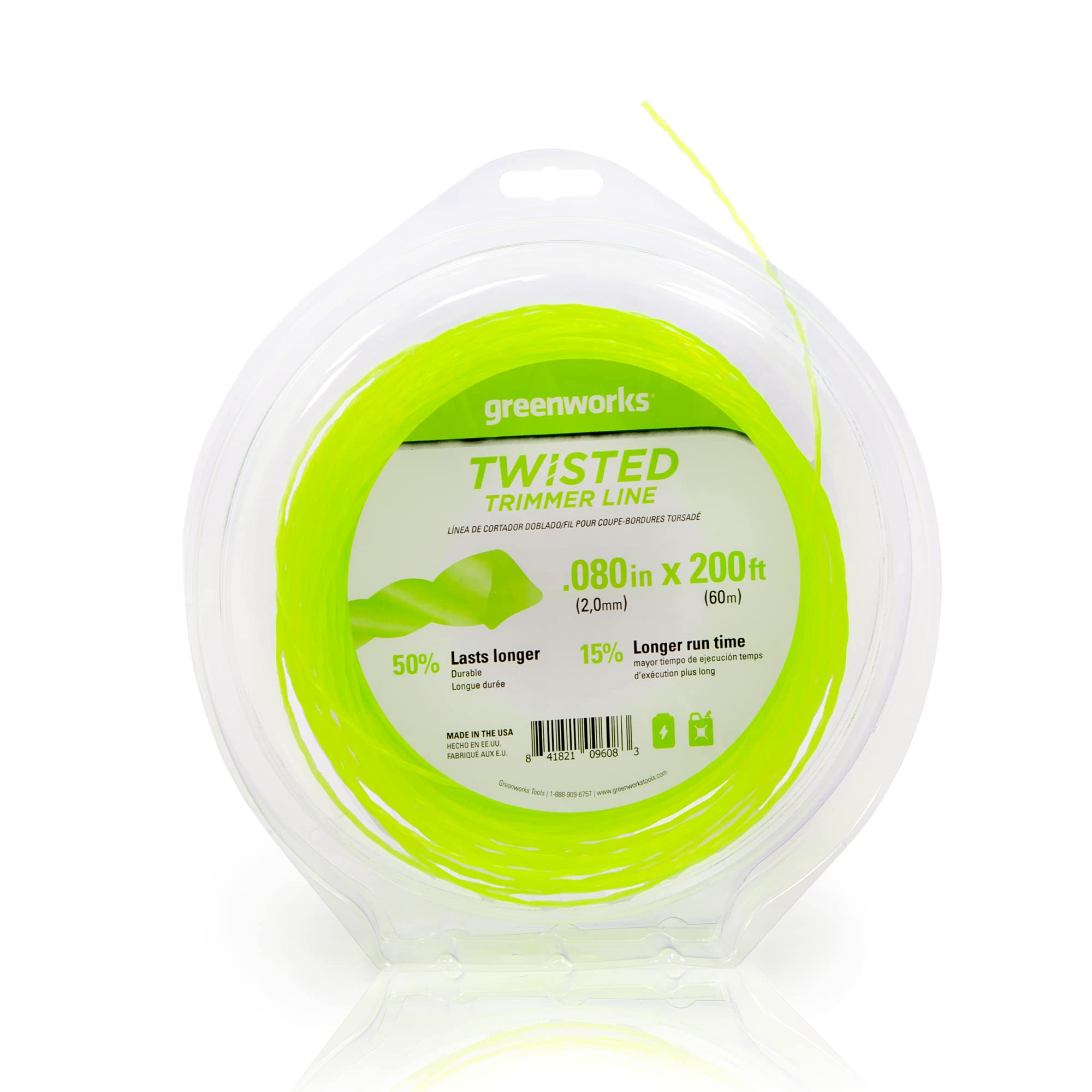 Greenworks 0.080" 200-foot twisted string trimmer line front view