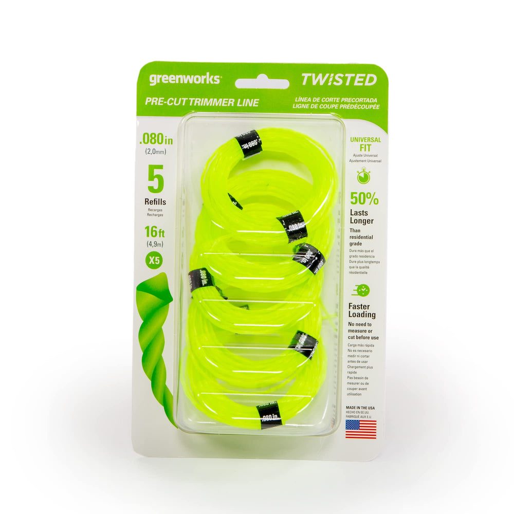 Greenworks 0.080" Pre-Cut Twisted String Trimmer Line pack front view