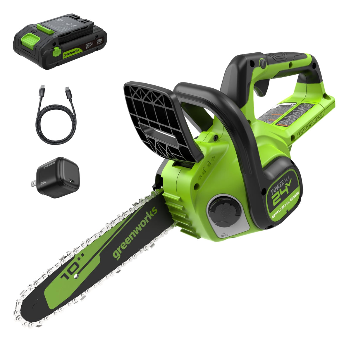 Greenworks 24V 10 in Compact Electric Chainsaw front view