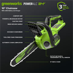 Greenworks 24V 10 in Compact Electric Chainsaw side view