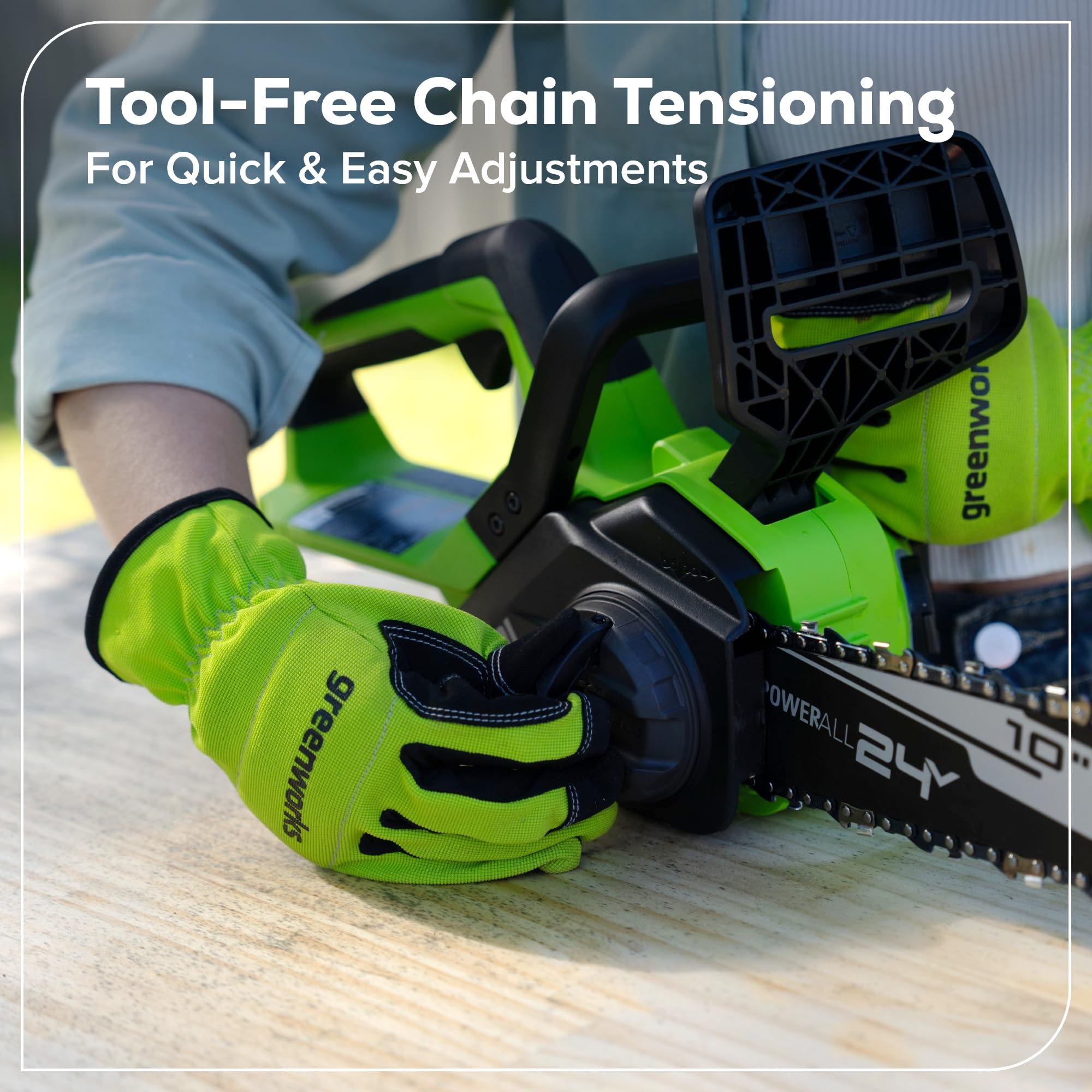 Greenworks 24V Compact Electric Chainsaw manual and accessories included