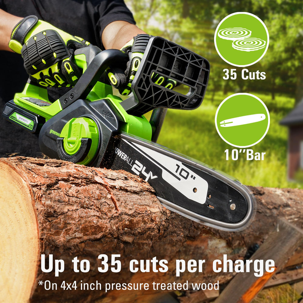 Greenworks 24V cordless chainsaw with battery and charger
