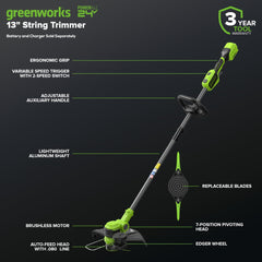 Greenworks 24V String Trimmer side view with blades