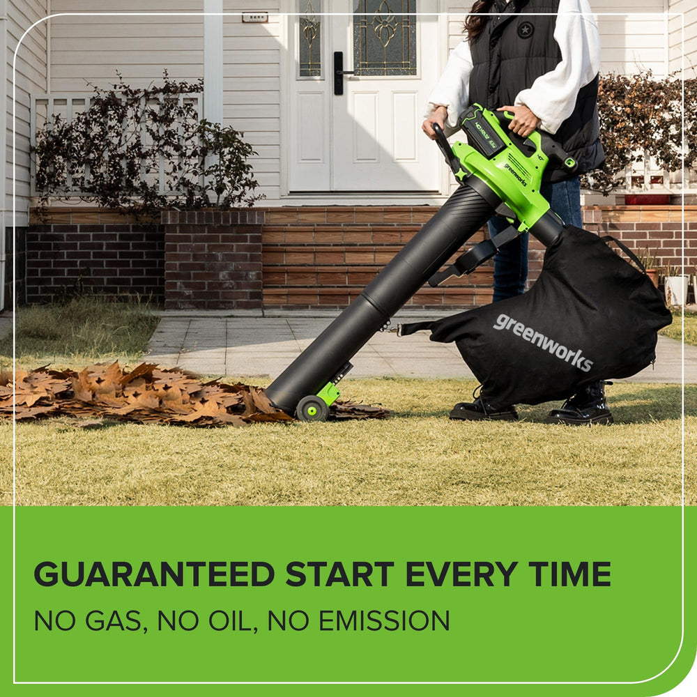 Greenworks 40V Leaf Blower/Vacuum in use clearing leaves