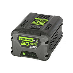Greenworks 60V Max 5.0Ah battery front view with LED indicators