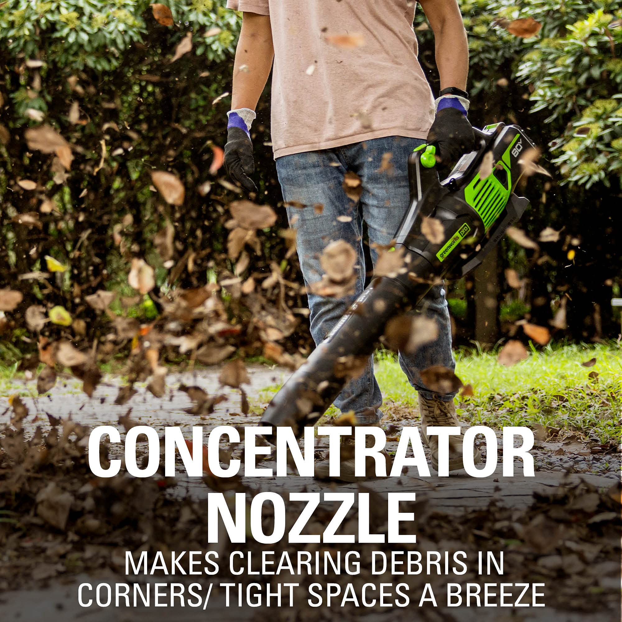 Greenworks 80V Leaf Blower showing lightweight design for easy handling