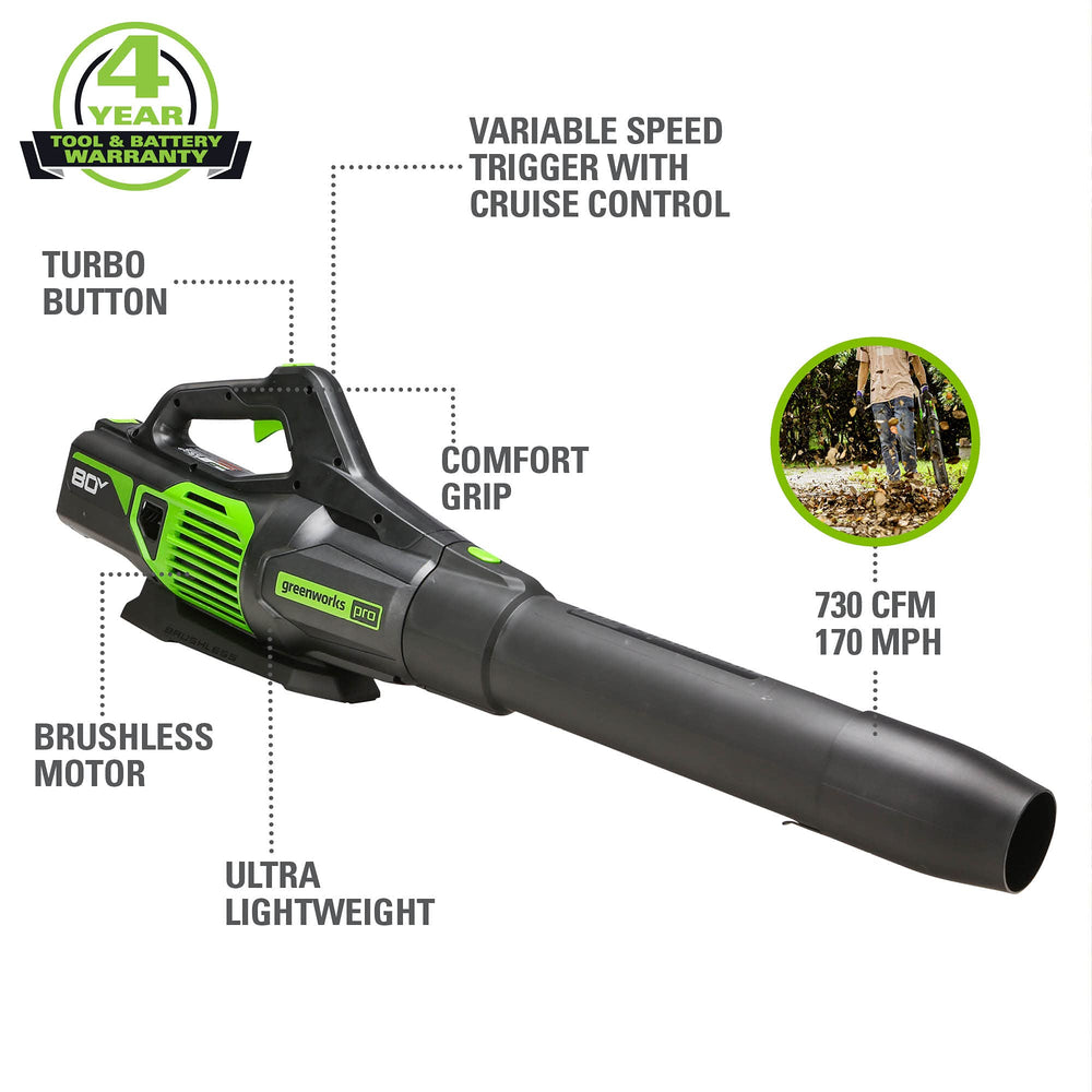 Greenworks 80V Leaf Blower side view highlighting the nozzle