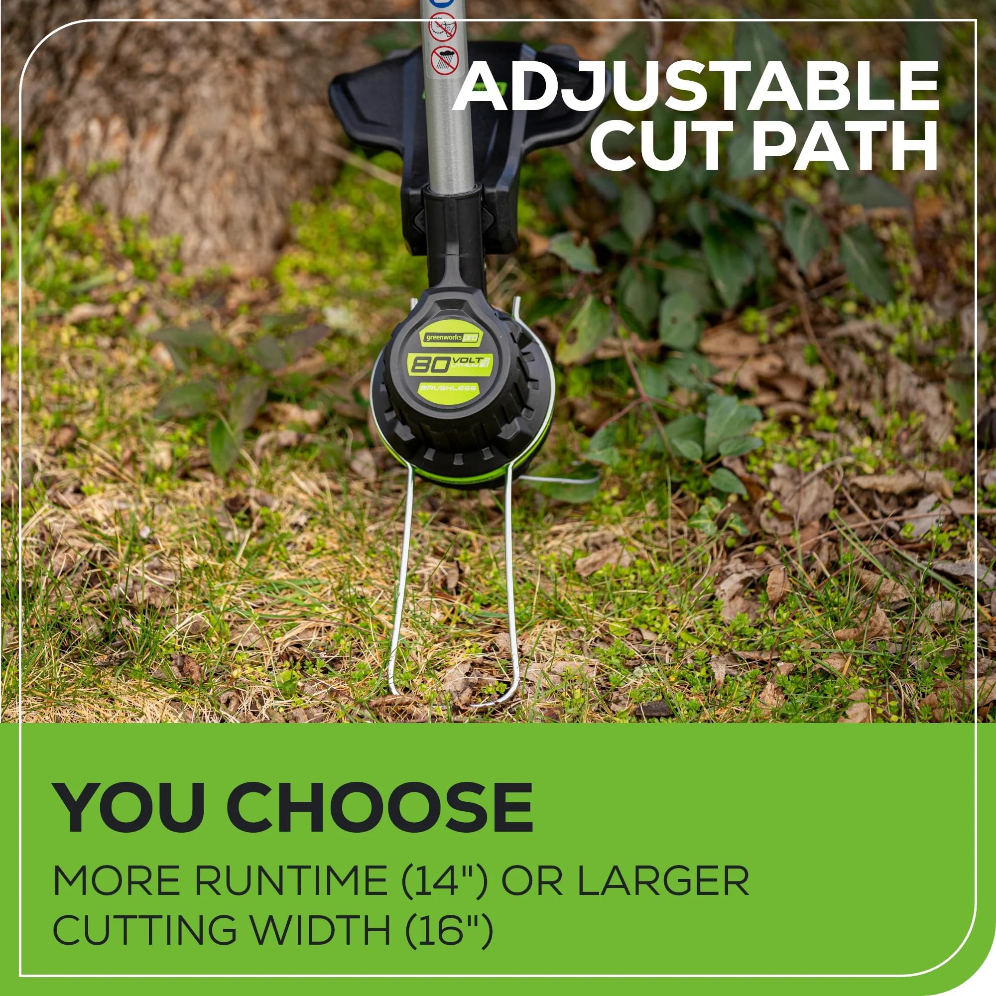 Greenworks 80V trimmer in use trimming grass
