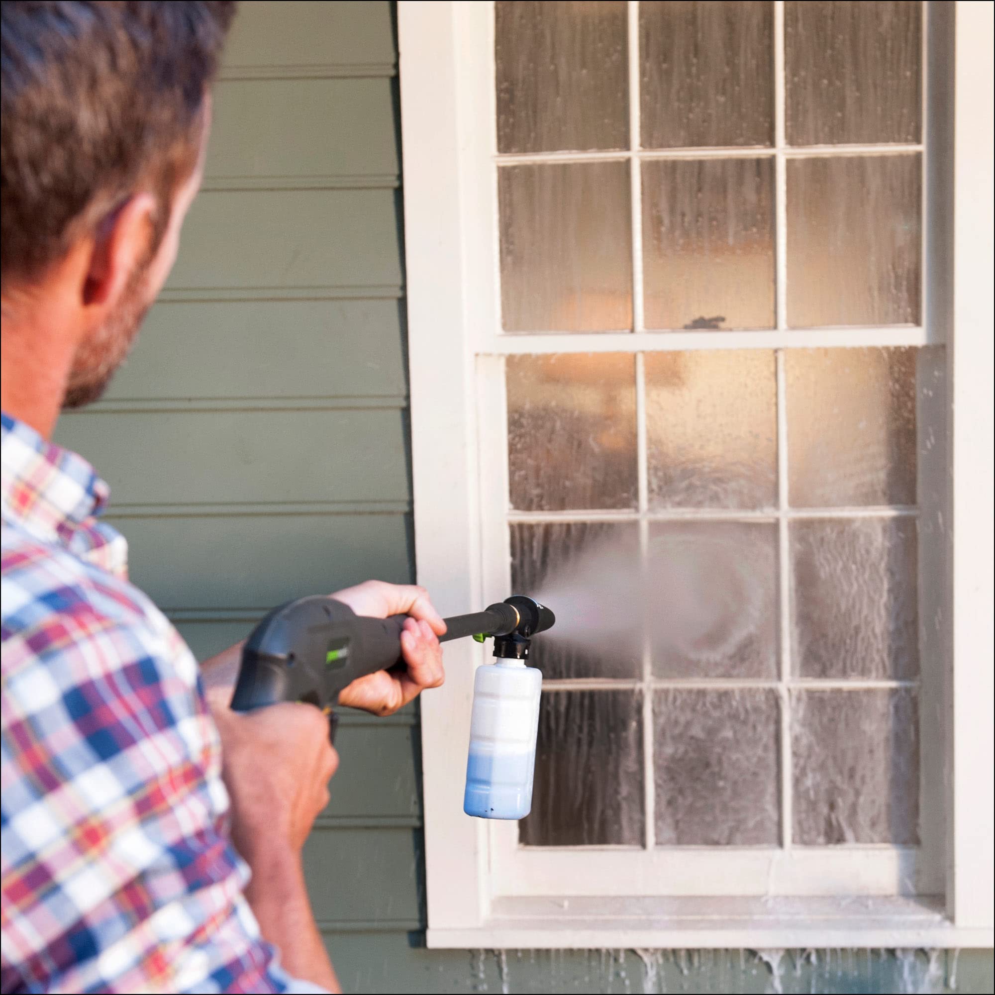 Greenworks High Pressure Soap Applicator with dimensions displayed