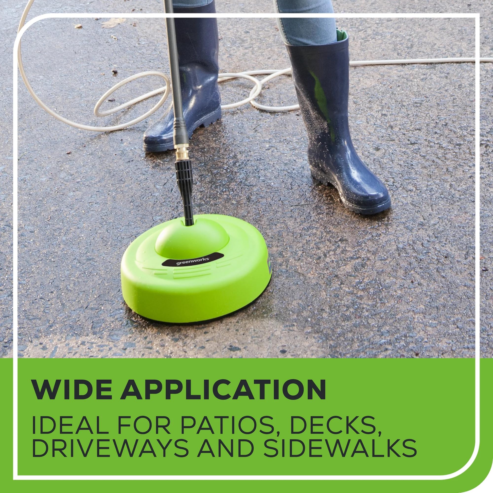 Greenworks Surface Cleaner attachment on a pressure washer