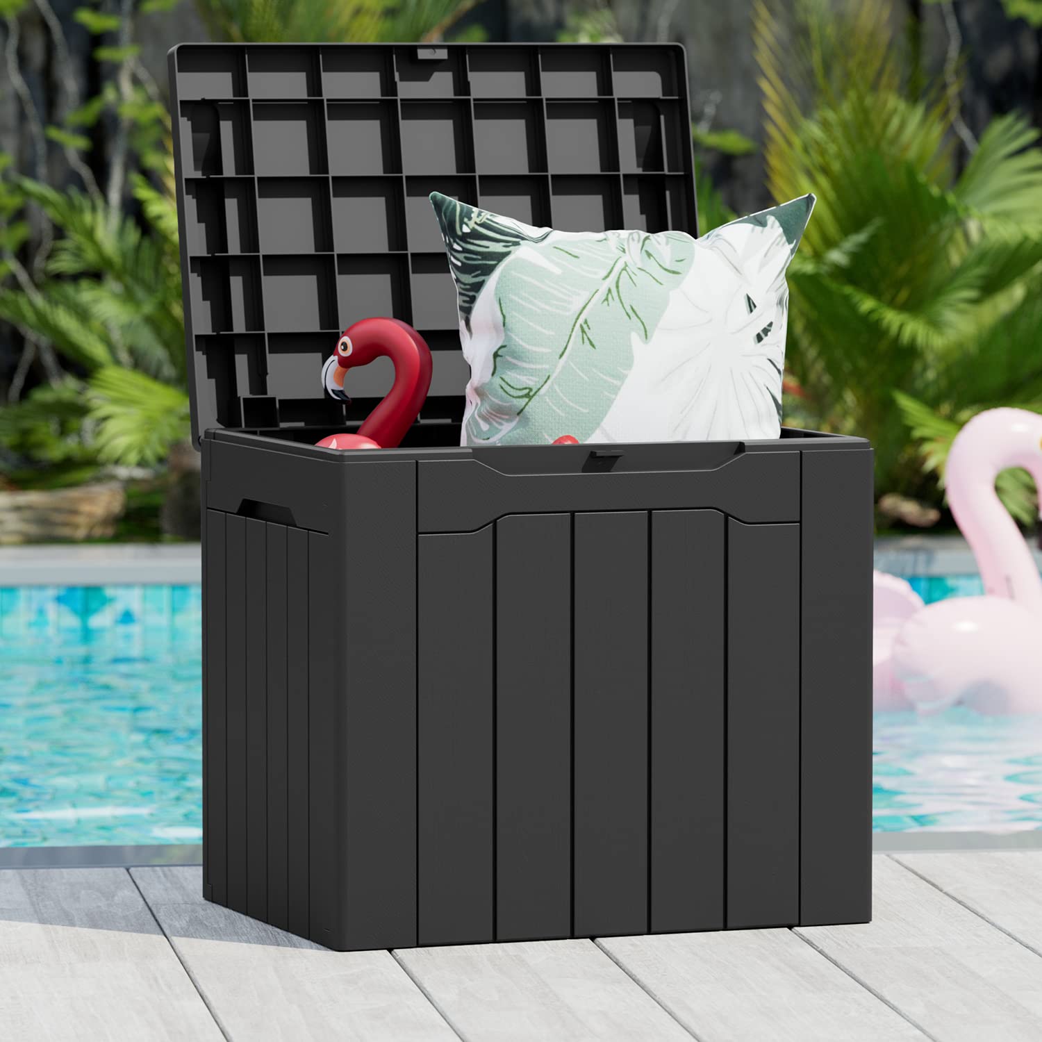 Greesum 31 Gallon Outdoor Storage Box in Black side view