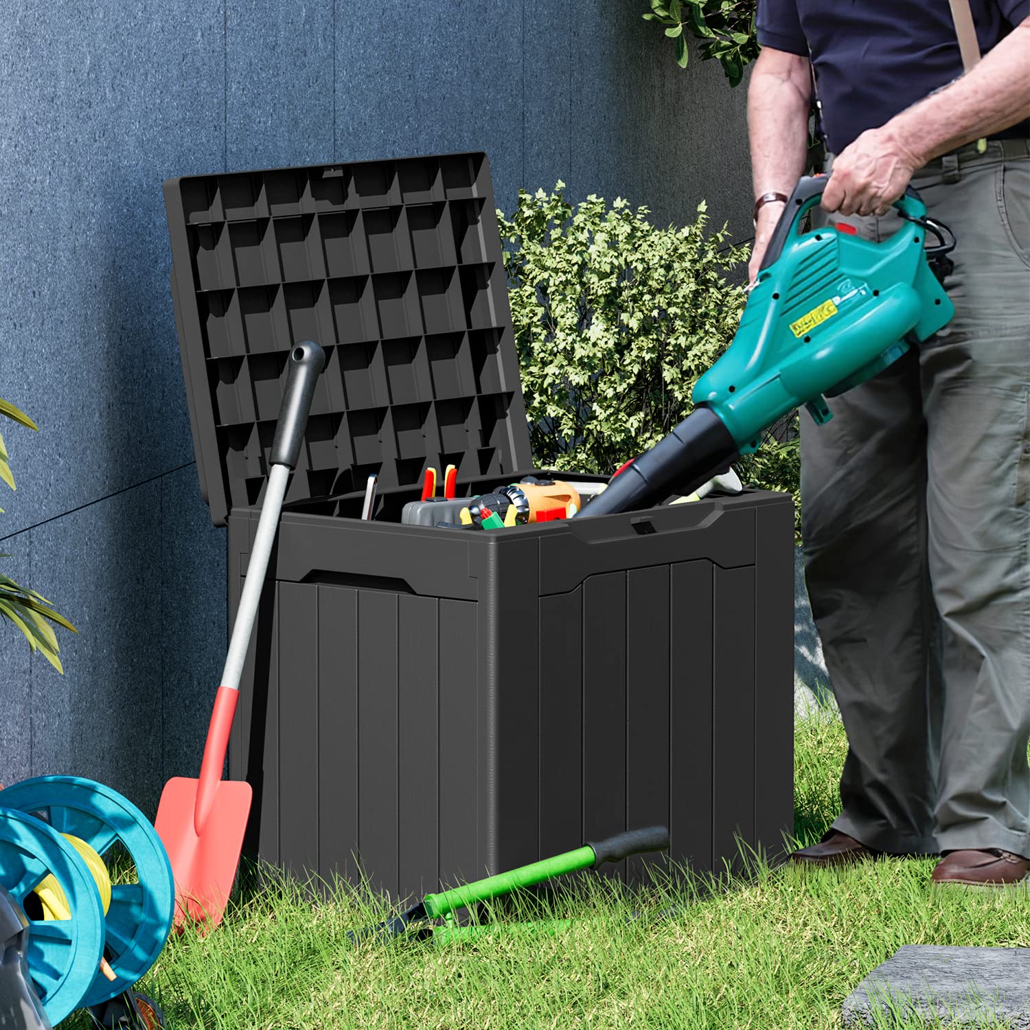 Greesum 31 Gallon Outdoor Storage Box with installation manual