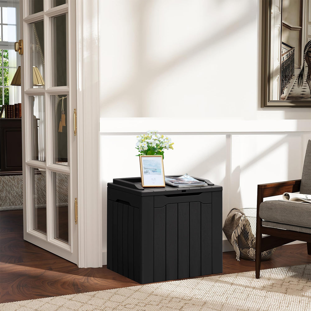 Greesum 31 Gallon Resin Deck Box side view with handles