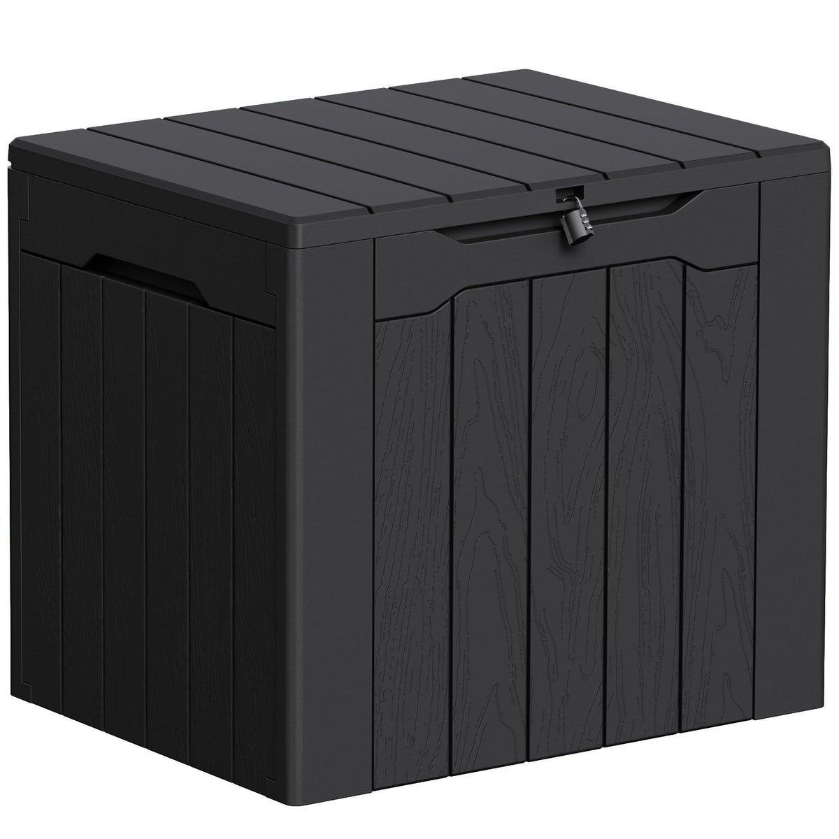 Greesum 33 Gallon Resin Deck Box in black, front view