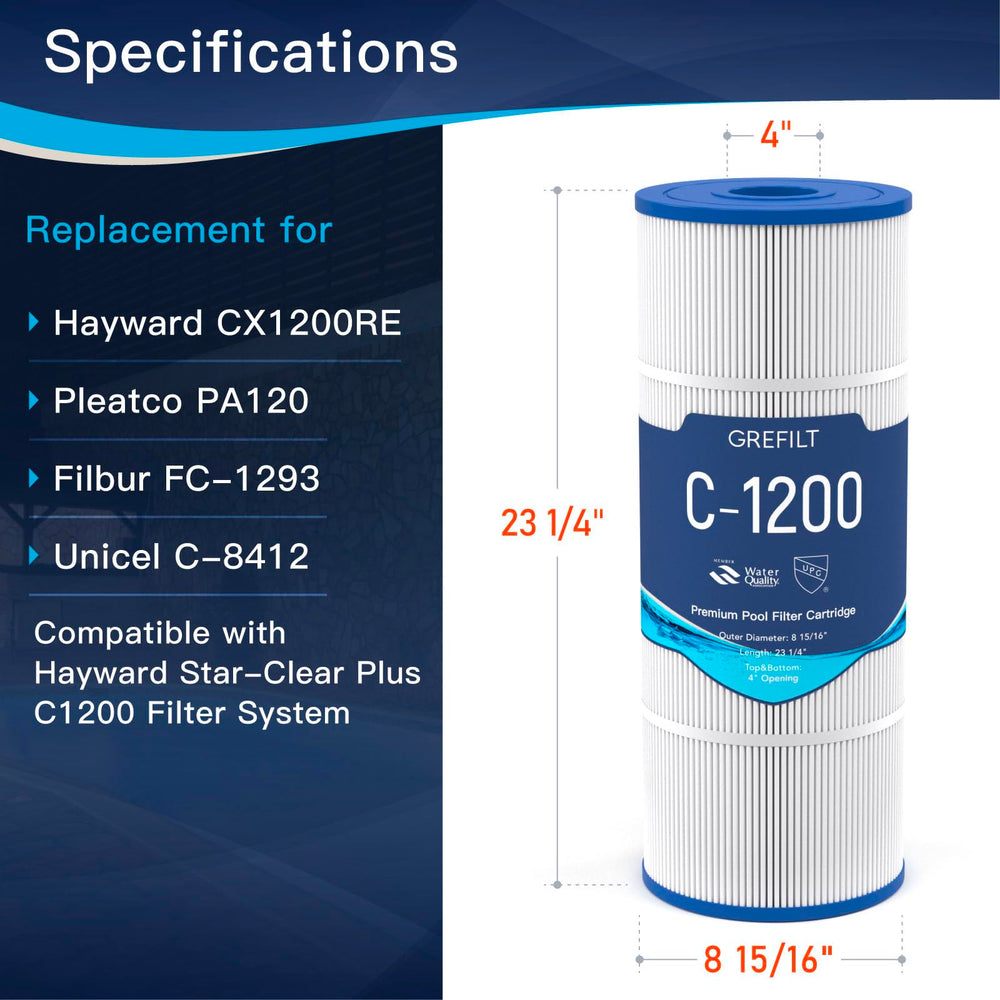 Grefilt C1200 Pool Filter Cartridge side view