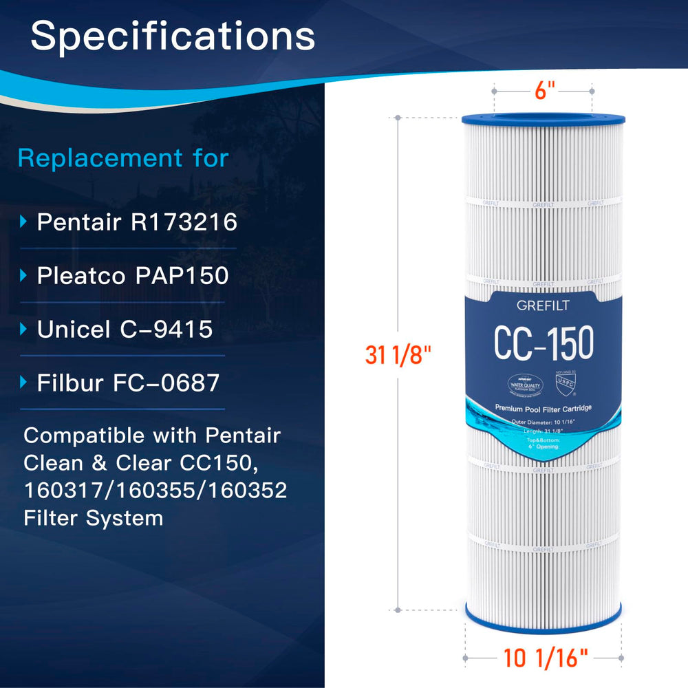 Grefilt CC150 Pool Filter Cartridge side view