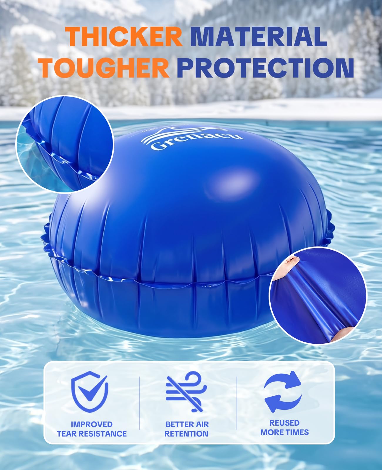 GRENACU Pool Pillow 6.5 FT round in use under a pool cover
