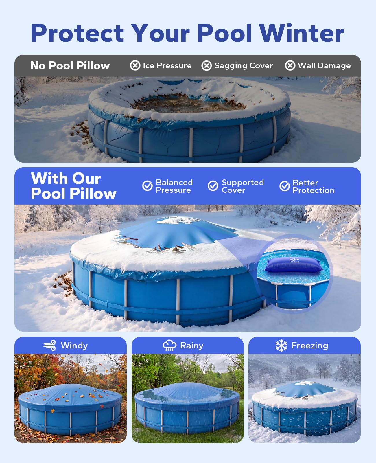 GRENACU Pool Pillow showing dual Boston valves