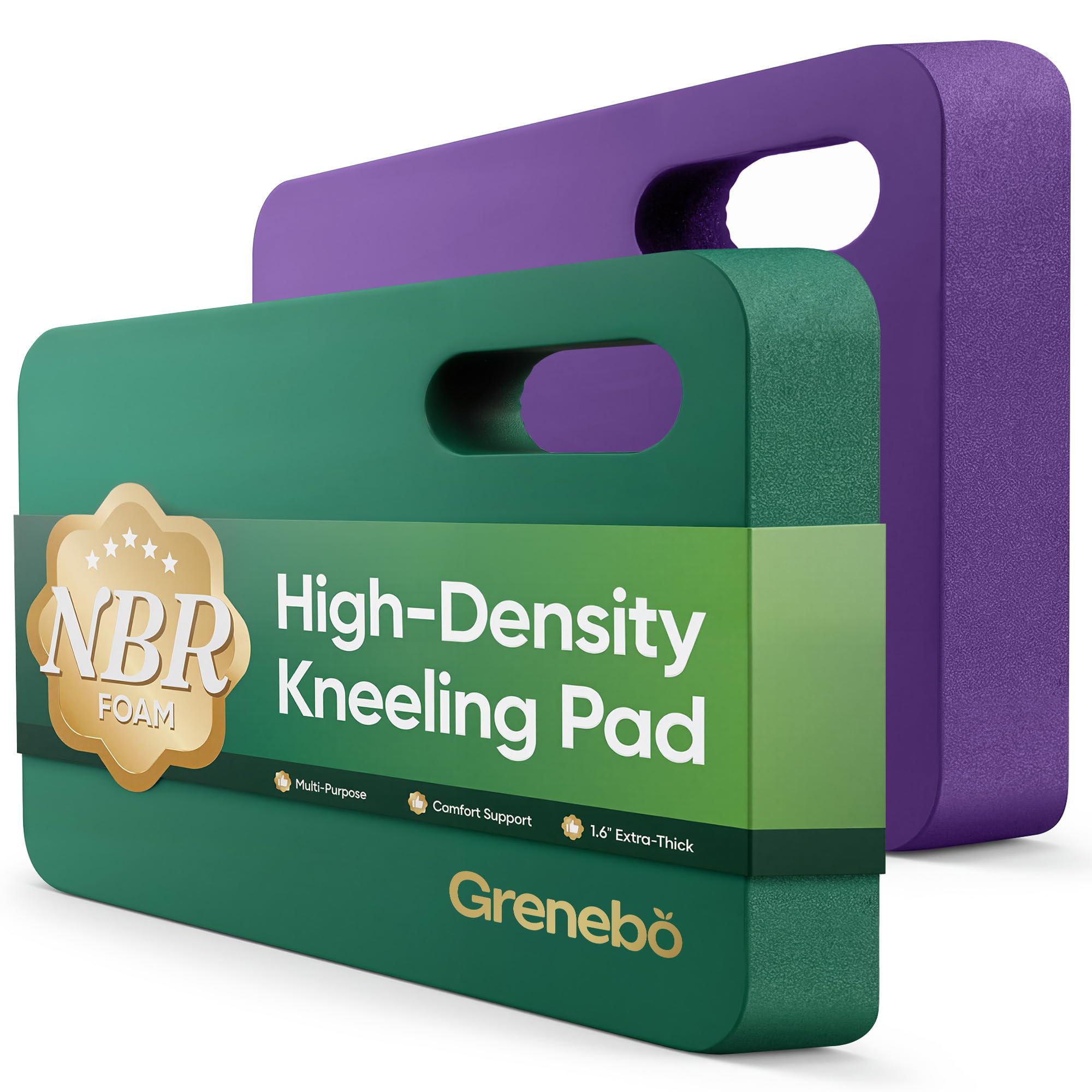 Grenebo 2-Pack Kneeling Pads in Green Purple front view