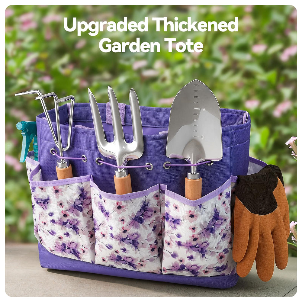 Grenebo gardening tools set displayed with floral tote bag