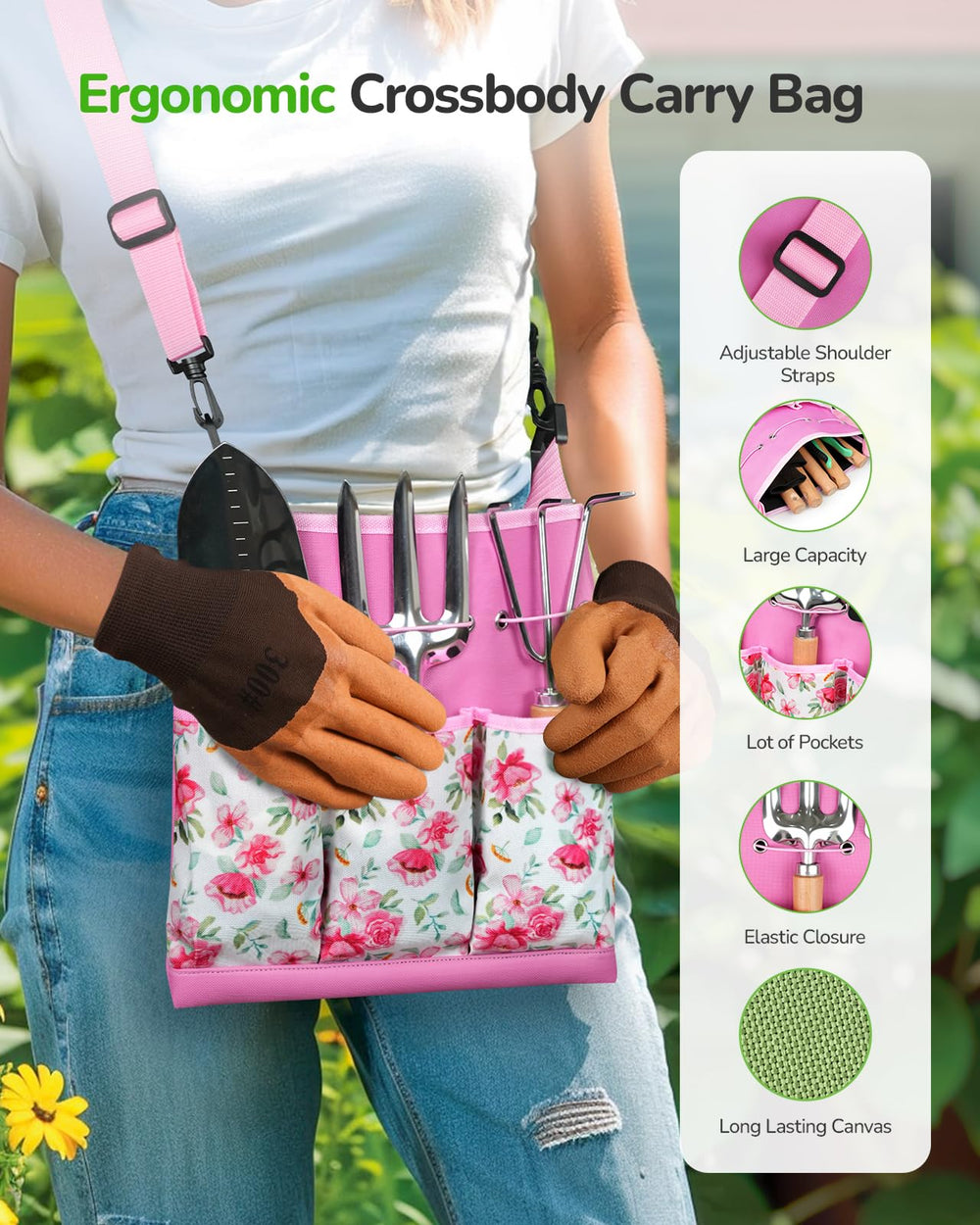 Grenebo gardening tools set including a trowel, pruner, and kneeling pad