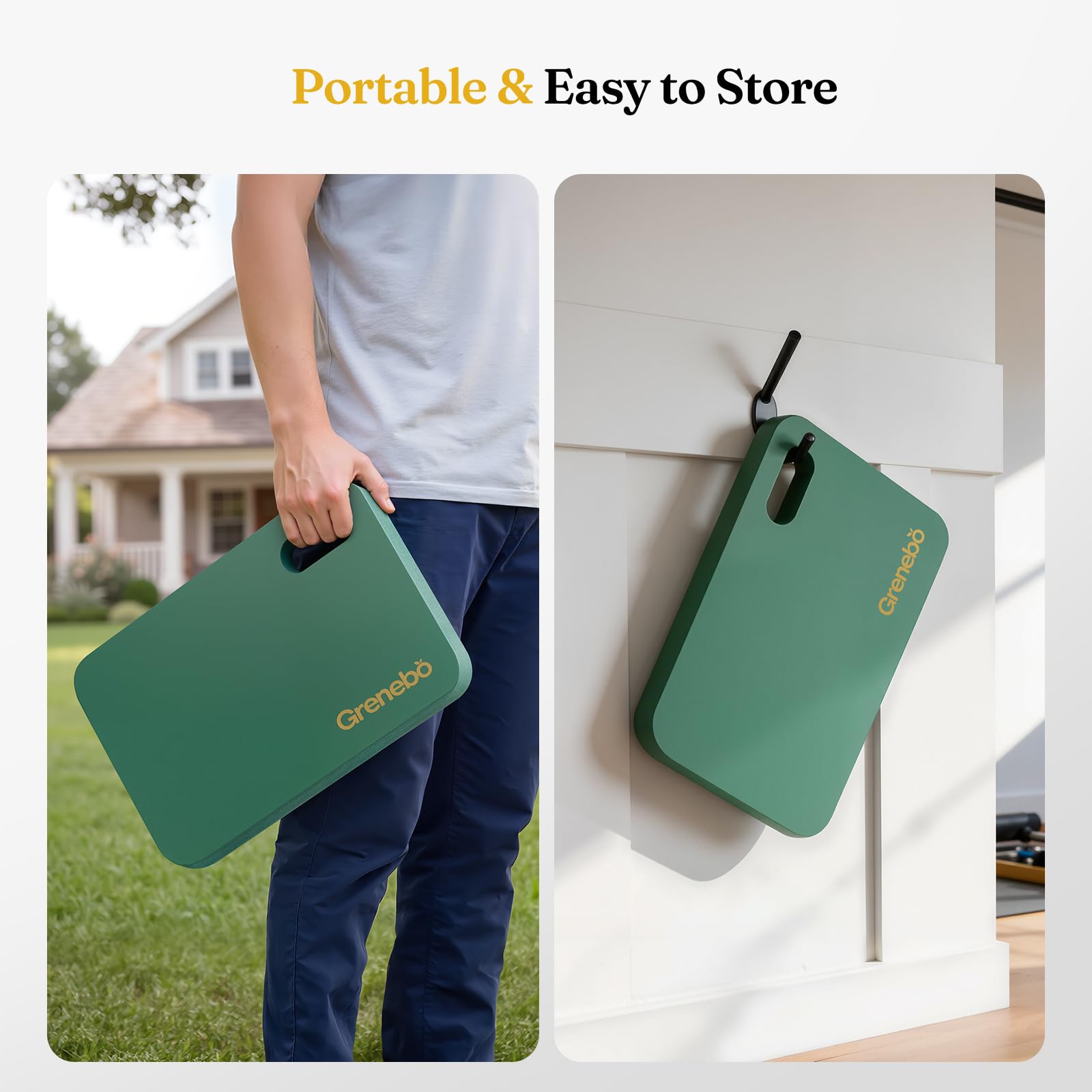 Grenebo Kneeling Pad dimensions with measurement guide