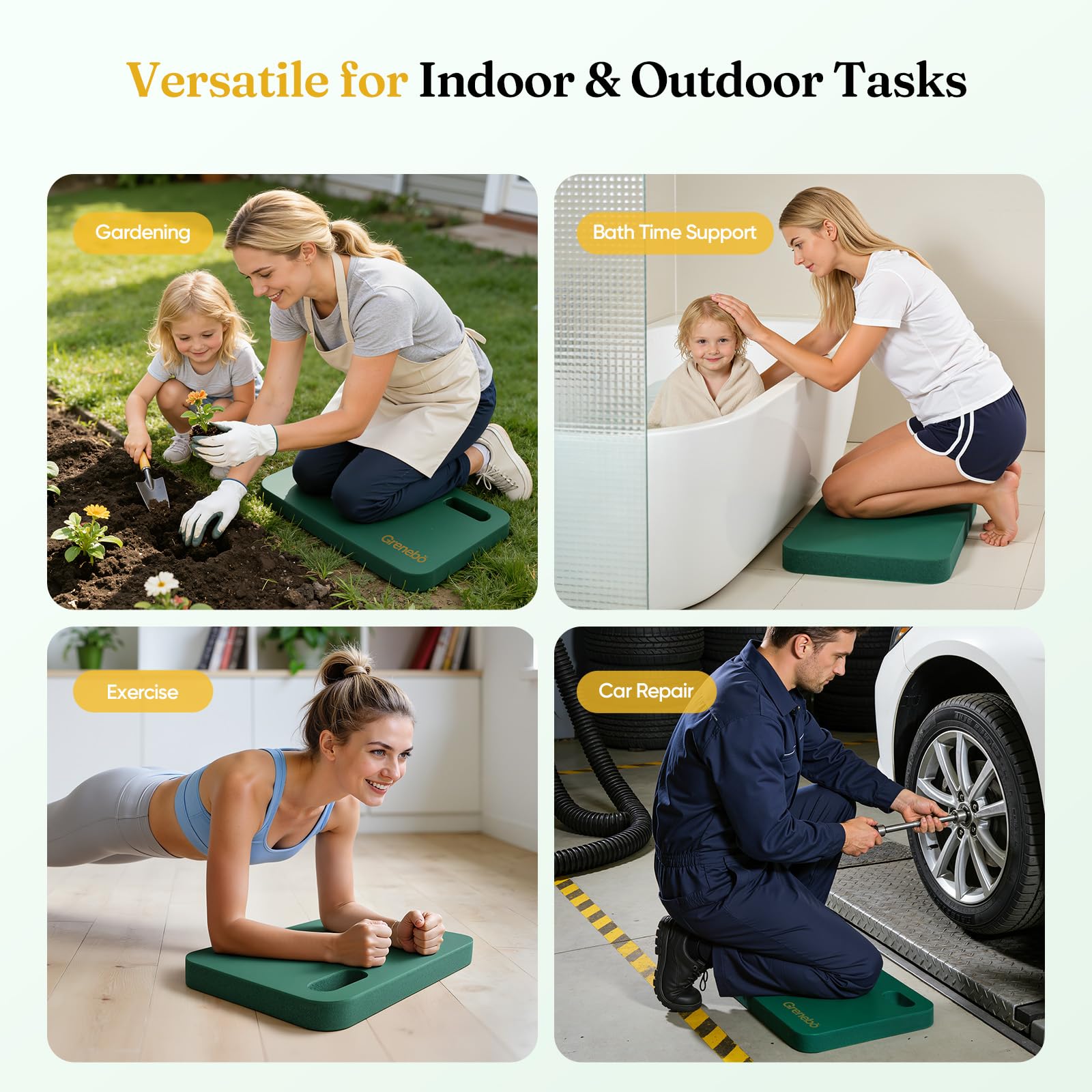Grenebo Kneeling Pad displayed with gardening tools