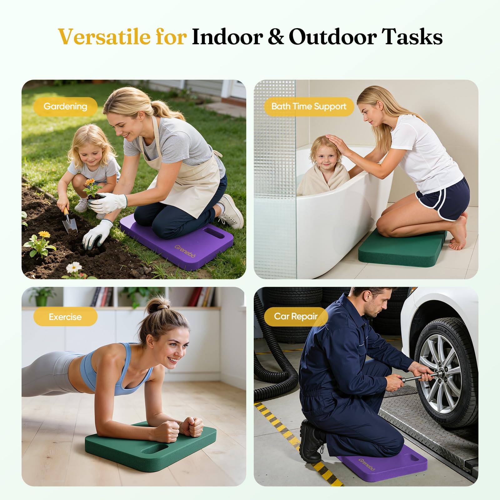 Grenebo kneeling pads with portable handle for easy carrying