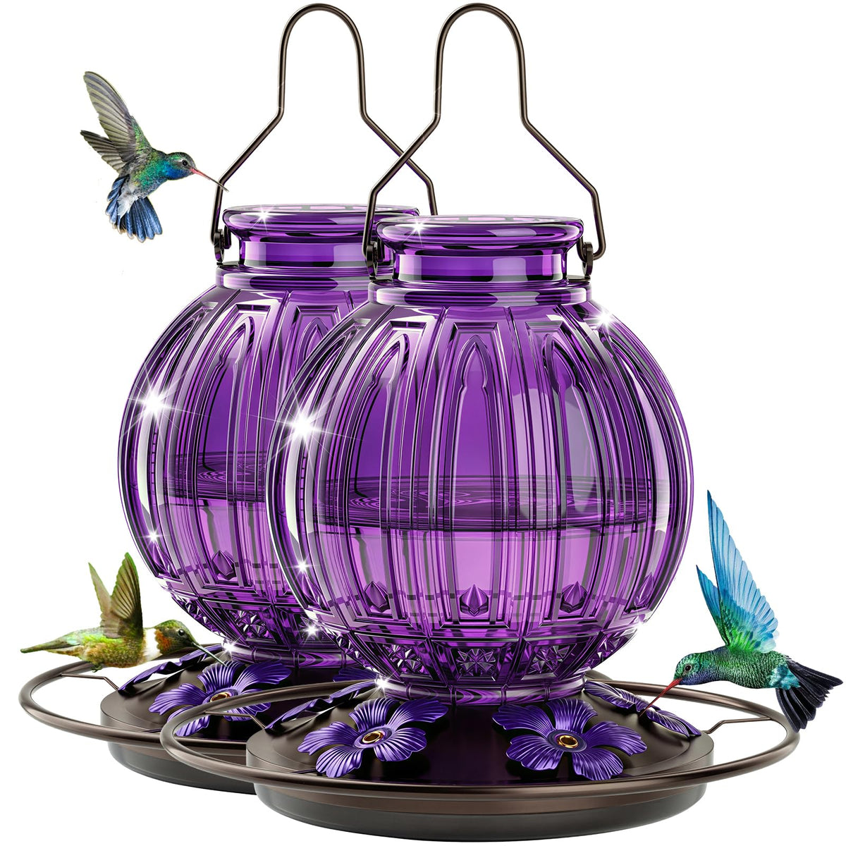 Grete Gotye 2 Pack Glass Hummingbird Feeder with Purple Design