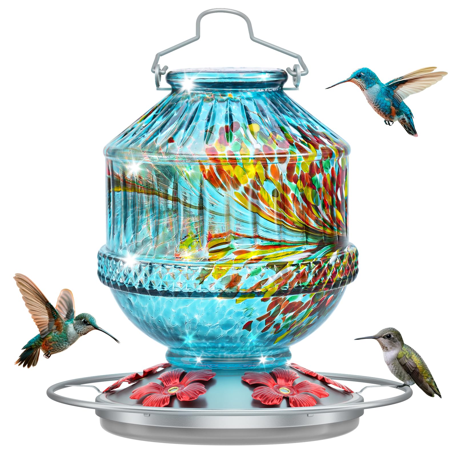 Grete Gotye Blue Glass Hummingbird Feeder front view