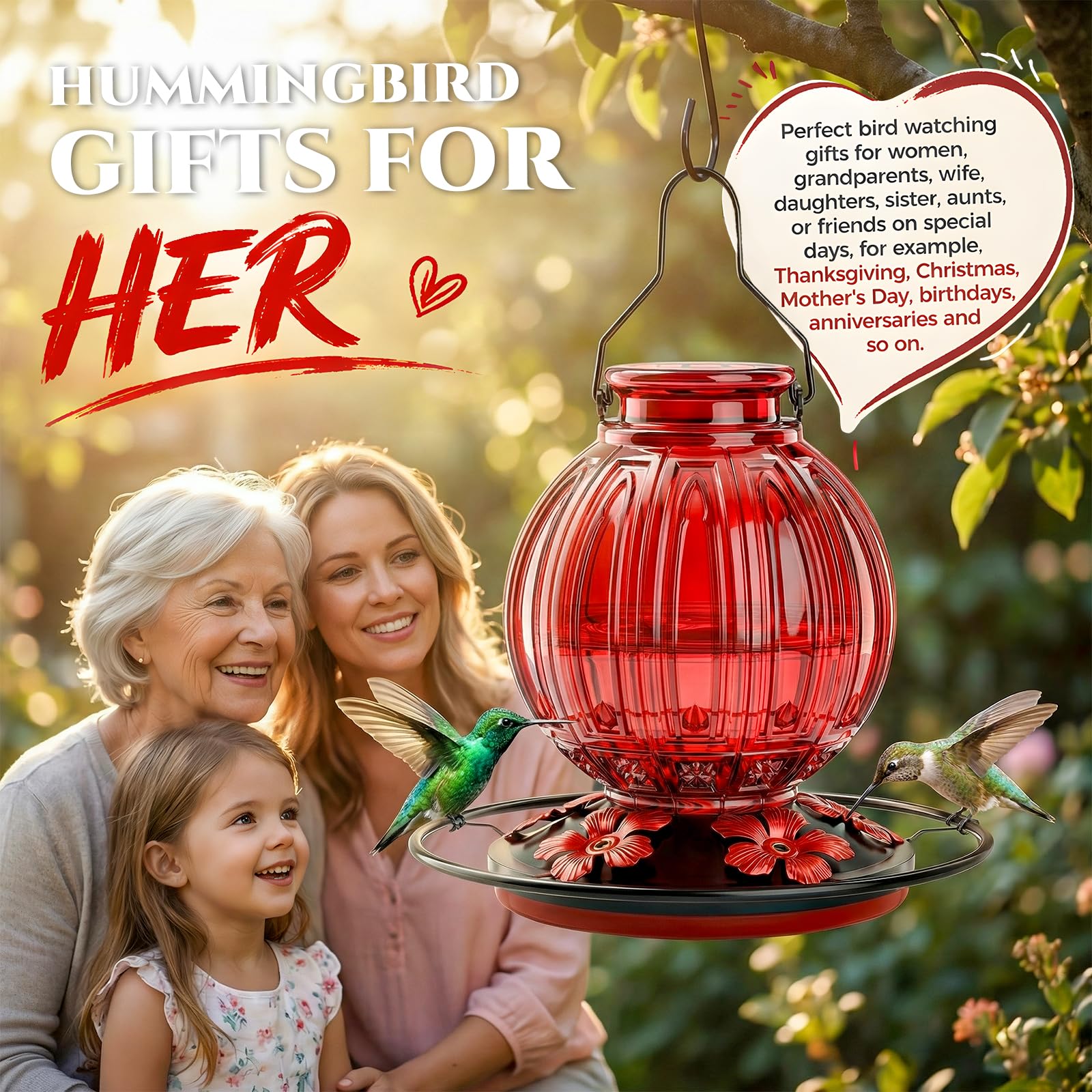 Grete Gotye Glass Hummingbird Feeder being filled with nectar