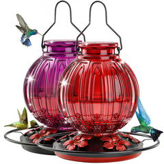 Grete Gotye Glass Hummingbird Feeder in Red + Purple Red, front view