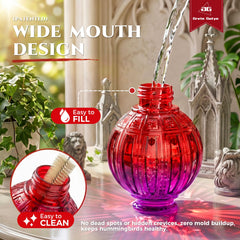 Grete Gotye Glass Hummingbird Feeder showing the wide-mouth design for easy filling