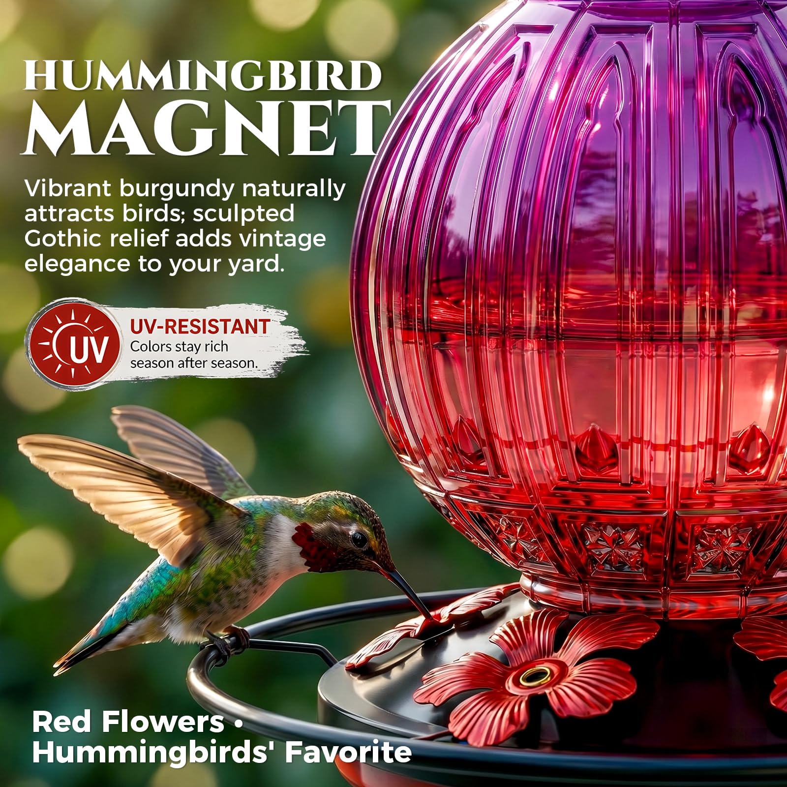 Grete Gotye Glass Hummingbird Feeder with five flower feeding ports