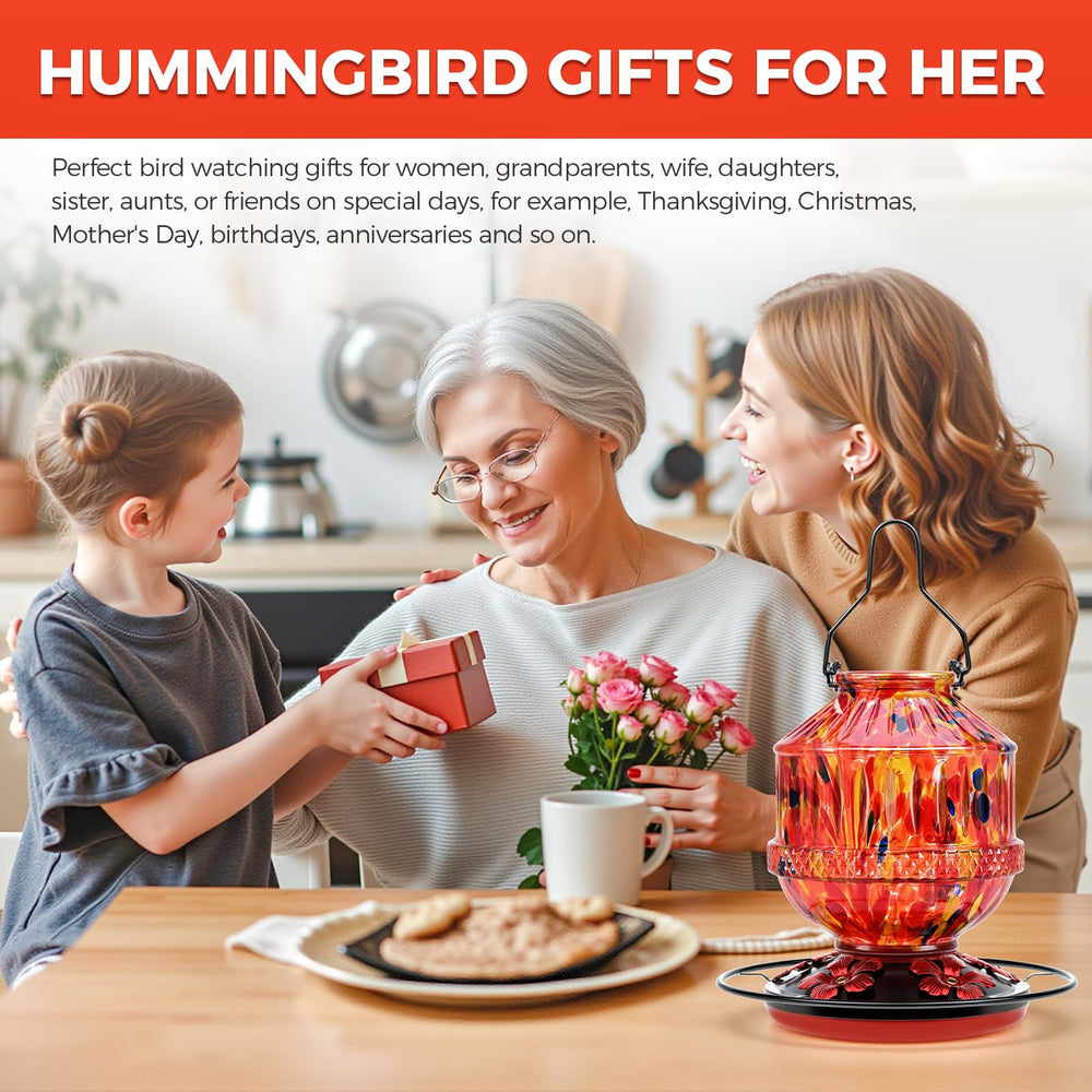 Grete Gotye Hummingbird Feeder in a decorative setting outdoors