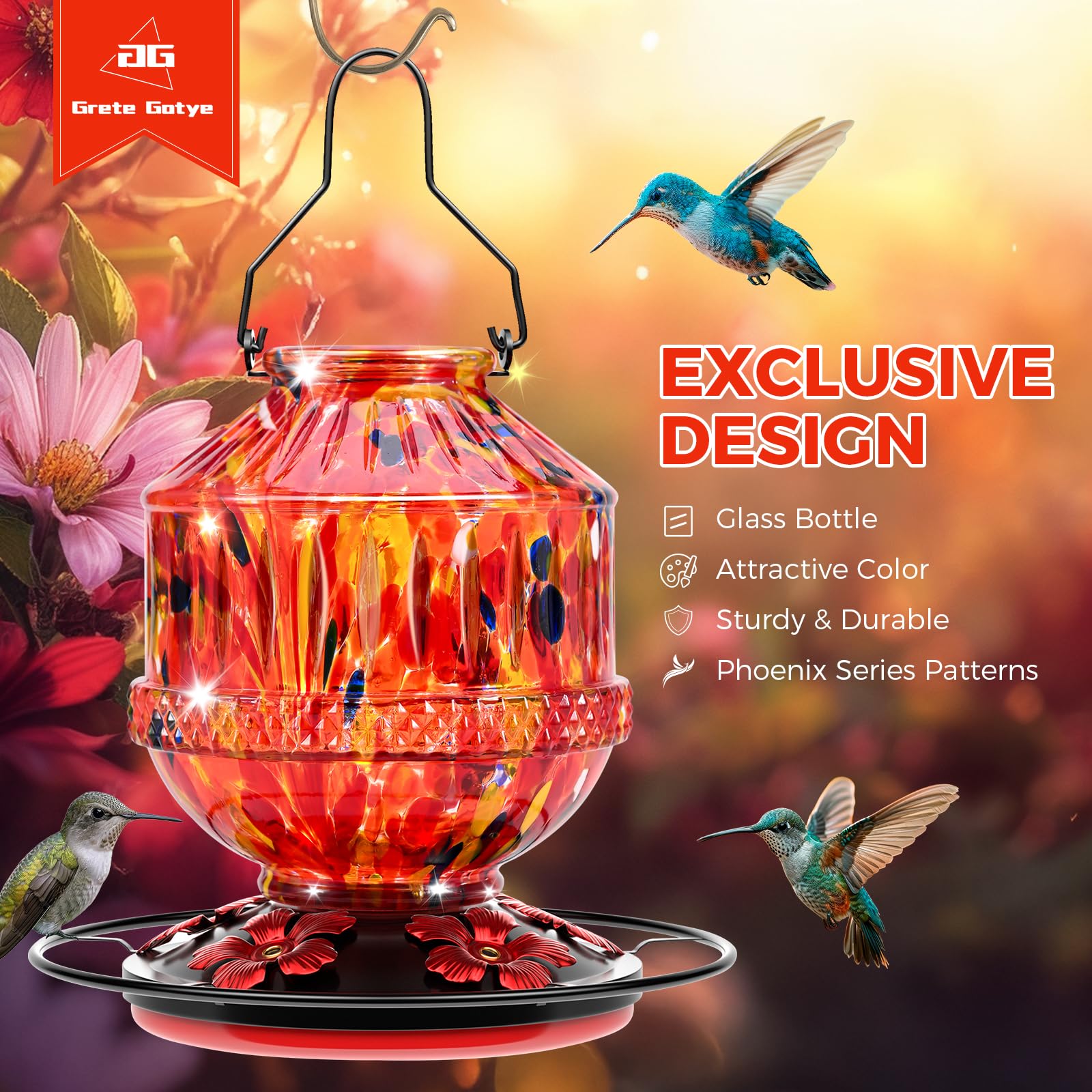 Grete Gotye Hummingbird Feeder with five flower feeding ports