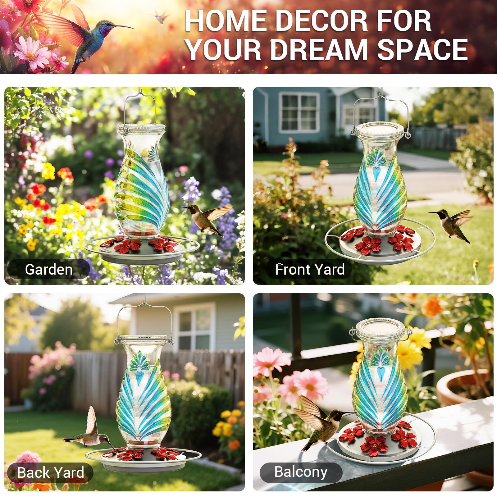 Grete Gotye Hummingbird Feeder with multiple birds feeding