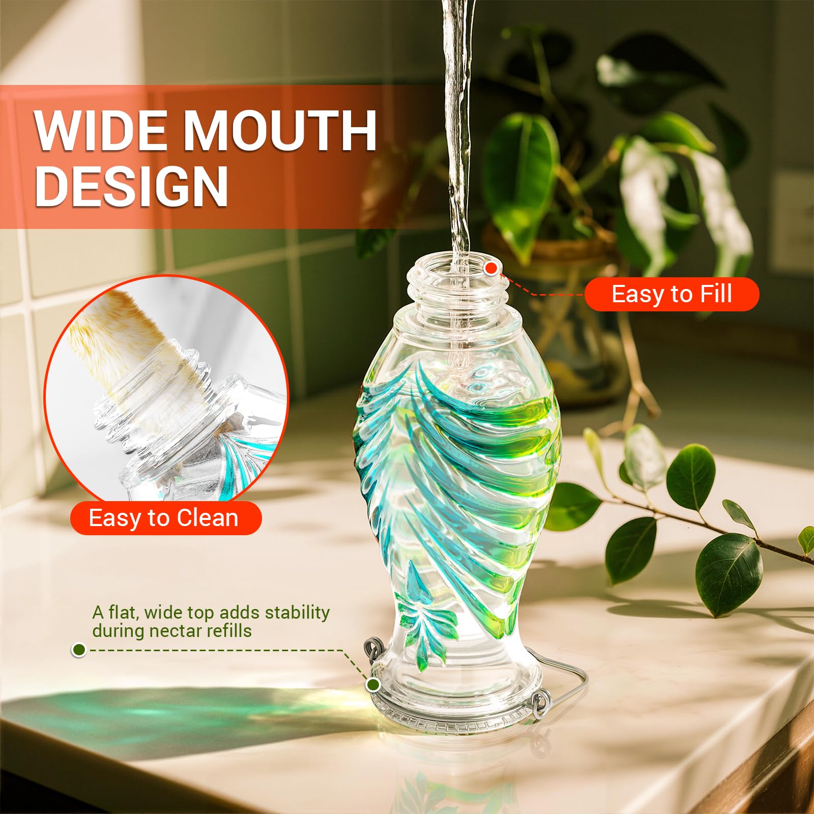 Grete Gotye Hummingbird Feeder with vibrant design hanging in garden