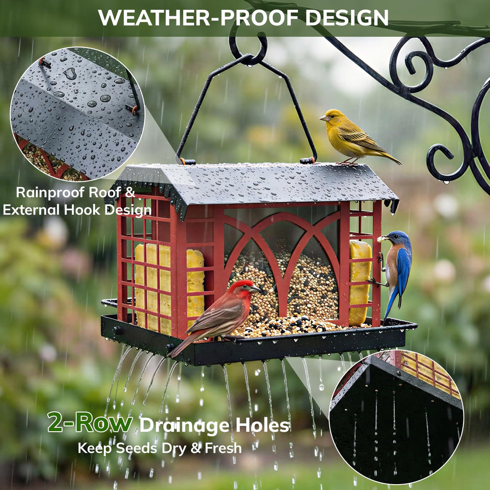 Grete Gotye Metal Bird Feeder close-up of anti-squirrel locking hook
