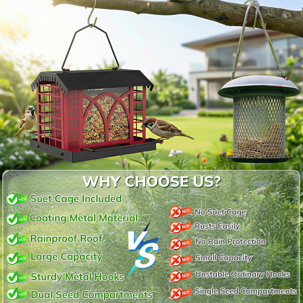 Grete Gotye Metal Bird Feeder in garden setting