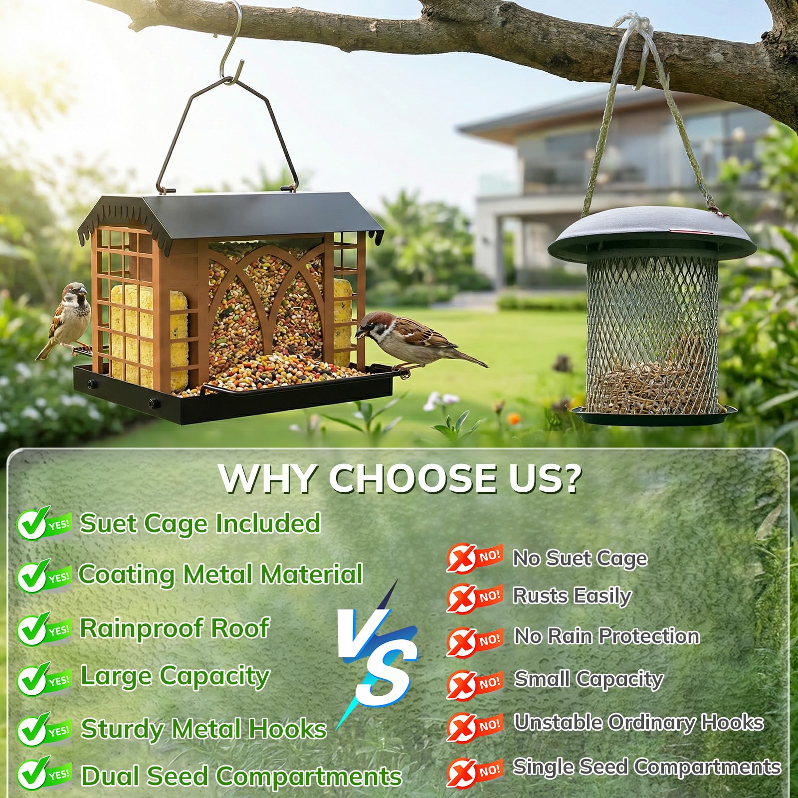 Grete Gotye Metal Bird Feeder transparent seed compartment for easy monitoring